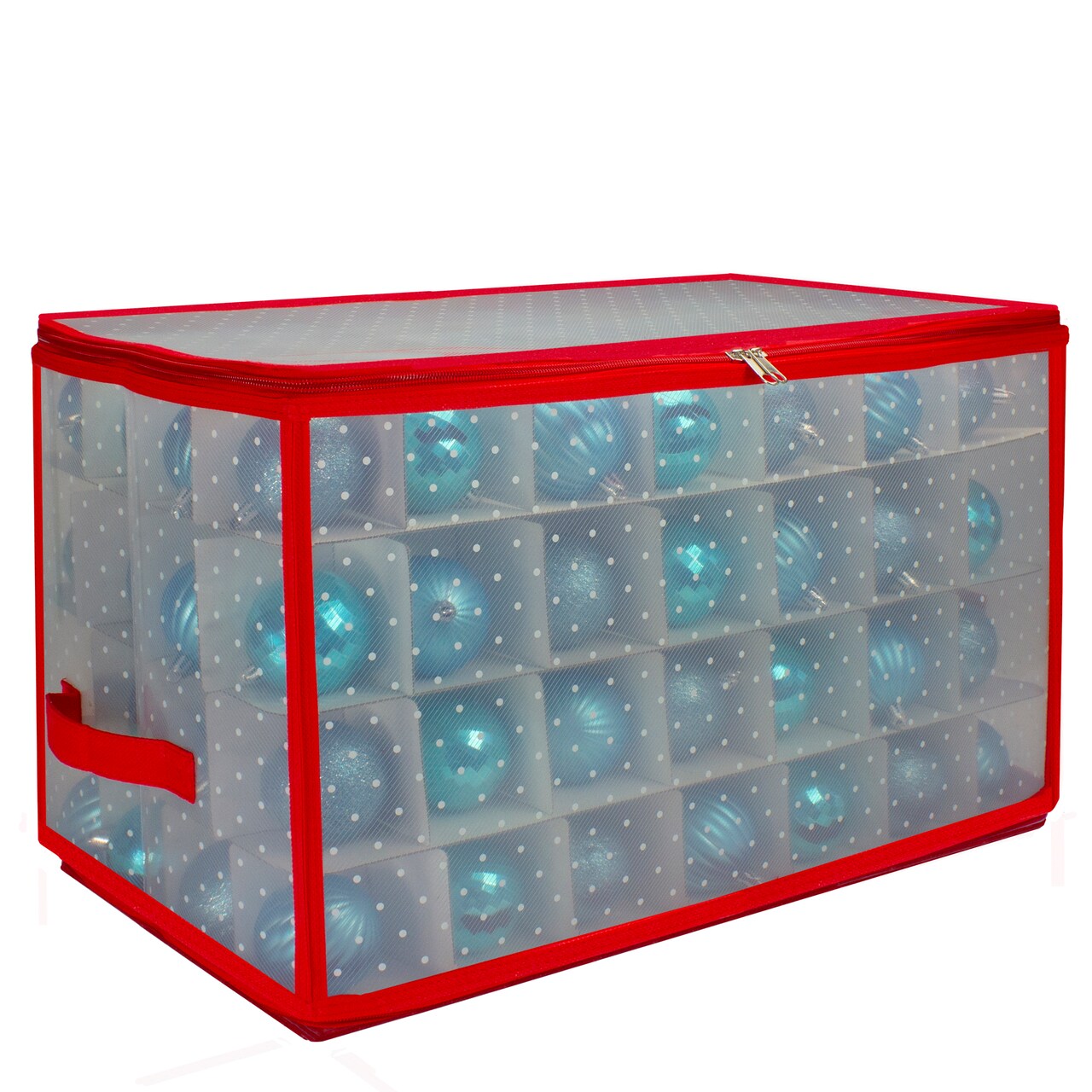Northlight Transparent Zip Up Christmas Storage Box - 20.5" - Holds 112 Ornaments - Red and Clear